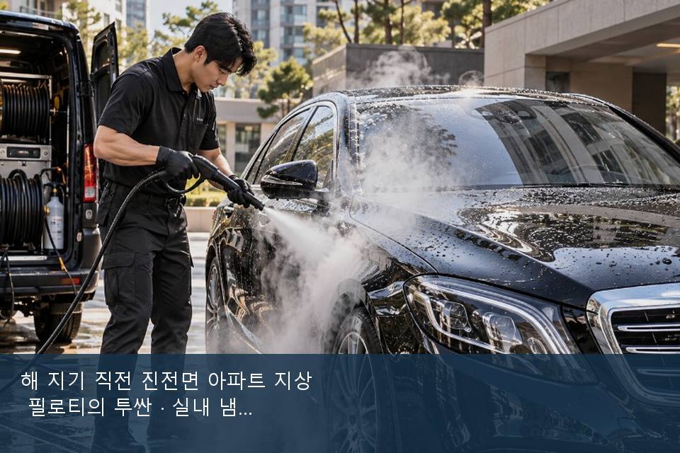 해 지기 직전 진전면 아파트 지상 필로티의 투싼 · 실내 냄새를 연 기록